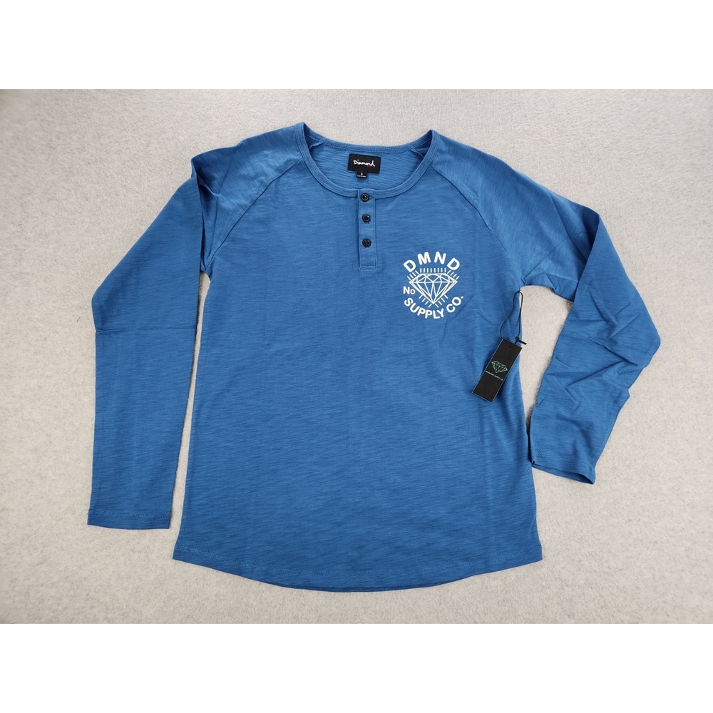 NWT Diamond Supply Co. Women's Size SMALL Washed Blue Henley Long Sleeve Shirt‎